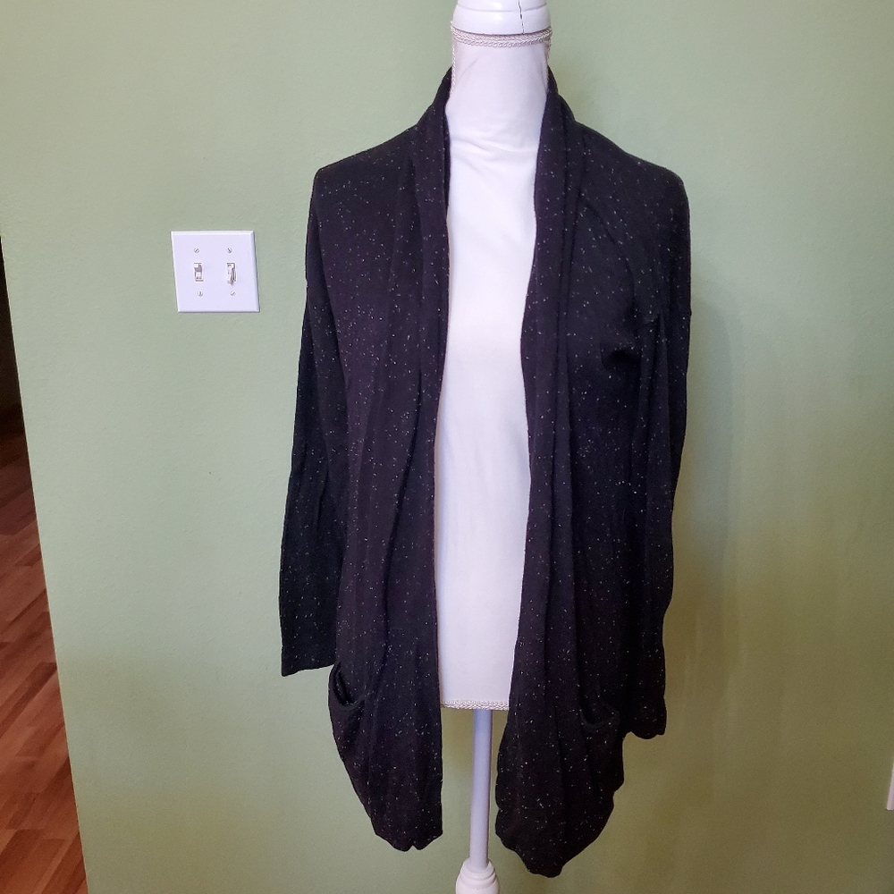 Loft size small long sleeve black cardigan with white dots and pockets.
